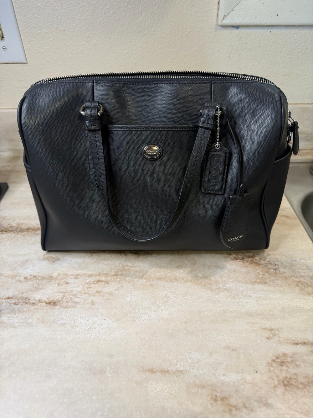 Coach F3140 Black Saffiano Leather Satchel Handbag Purse Silver Hardware